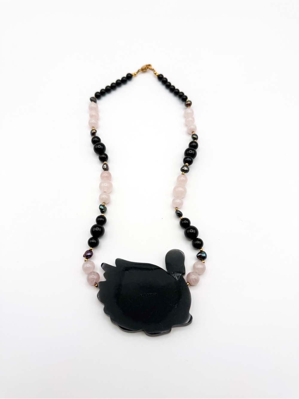 🦢 Lee Sands 🦢 Swan MOP Shell Inlay Pendant Pink and Black Beaded Necklace - Picture 3 of 10